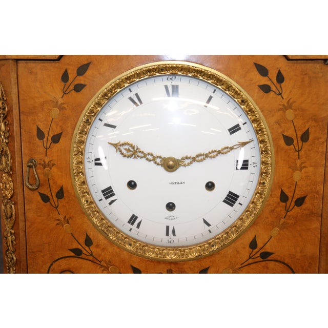 Maison Kriéger Antique French Empire Style Bronze and Marble Mounted Tall Case Clock For Sale - Image 4 of 15