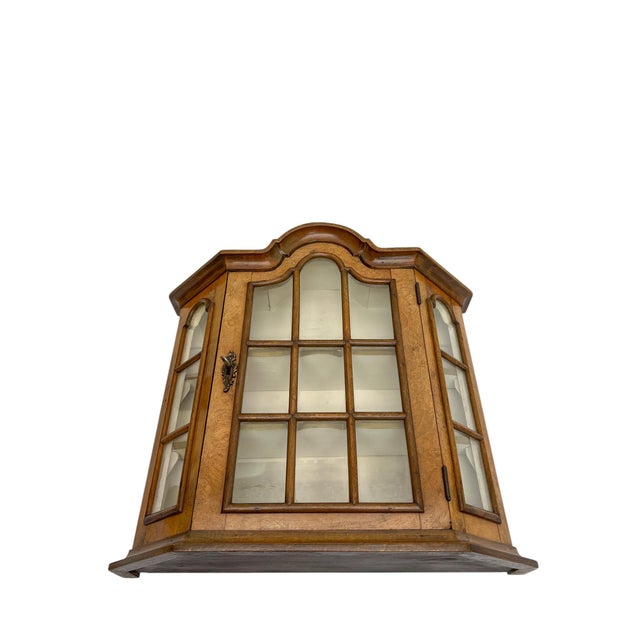 1950s Vintage Walnut and Glass Wall Hanging Display Cabinet, 1950s For Sale - Image 5 of 12