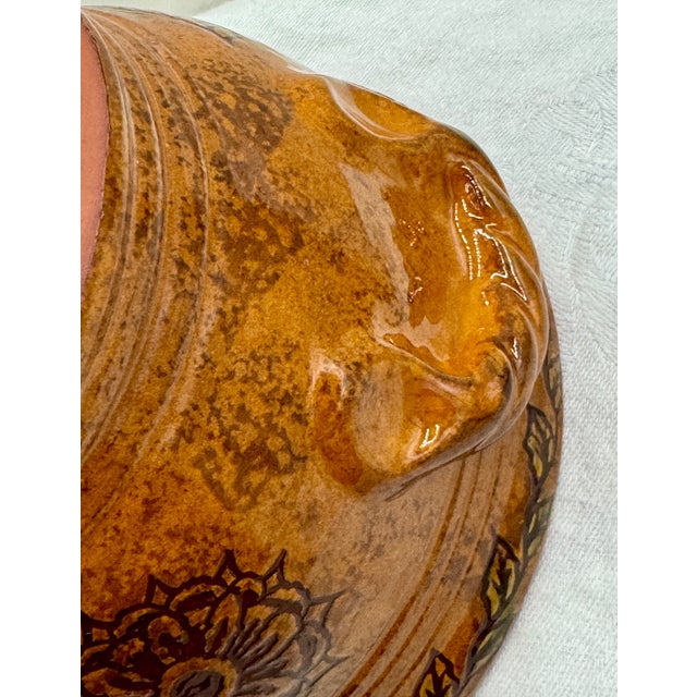 Ceramic Ned Foltz 2001 Signed Redware Cachepot With Sgraffito Decoration and Twisted Rope Closed Handles For Sale - Image 7 of 12