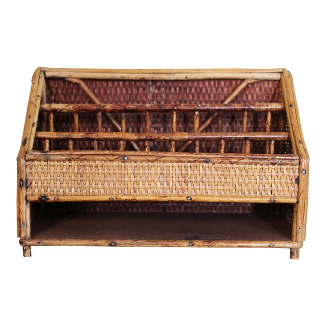Woven and Bamboo Letter Holder or Desk Organizer For Sale