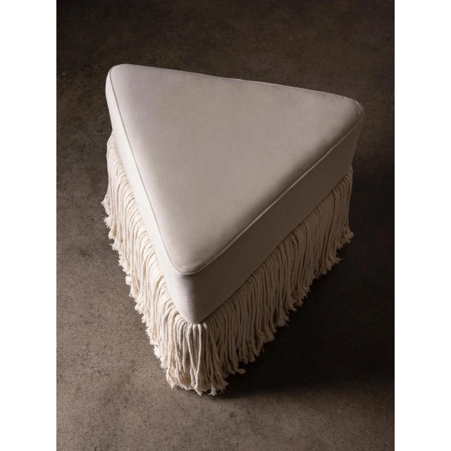 Contemporary Allard Triangular Ottoman with Fringe, Milk For Sale - Image 3 of 7