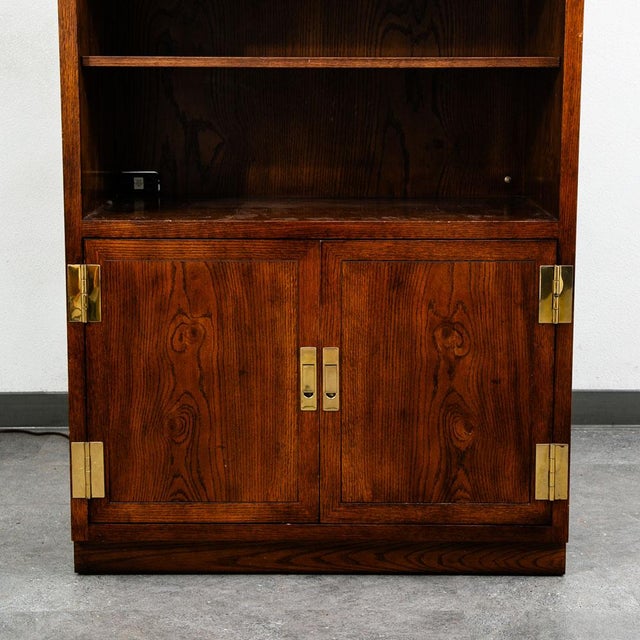 Wood Mid Century Modern Cabinet Compact Display Scene One Henredon Campaign Dark Wood For Sale - Image 7 of 12