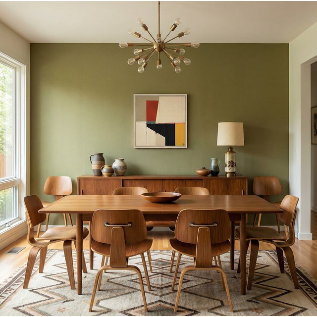 This is a 24" square framed canvas with a modernist mid-century style. This original artwork by P. L Bradbury is printed...