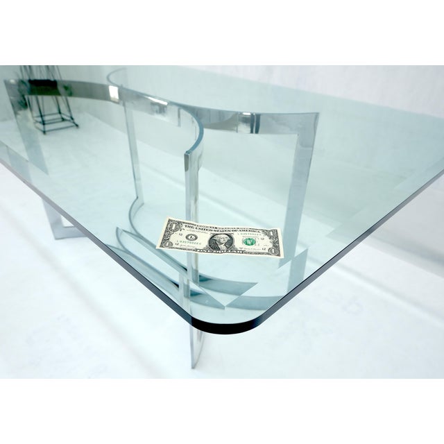 Le Corbusier Mid Century c1970s Bent "C" Curve Chrome Ribbon Style Base Dining Table Bauhaus For Sale - Image 4 of 11