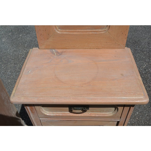 Vintage Pair Rustic Pine Wood Nightstands W/ Drawer / Cupboard & Back Splash For Sale - Image 15 of 18