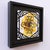 Abstract Embers Stare 2 by Stefan Smit | Oil on Panel Eye with geometric patterns and yellow background For Sale - Image 3 of 5