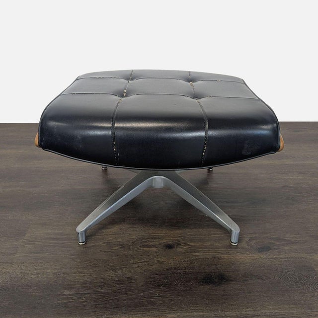 Vintage Heywood-Wakefield Mid Century Modern Black Leather Lounge Chair & Ottoman For Sale - Image 11 of 18