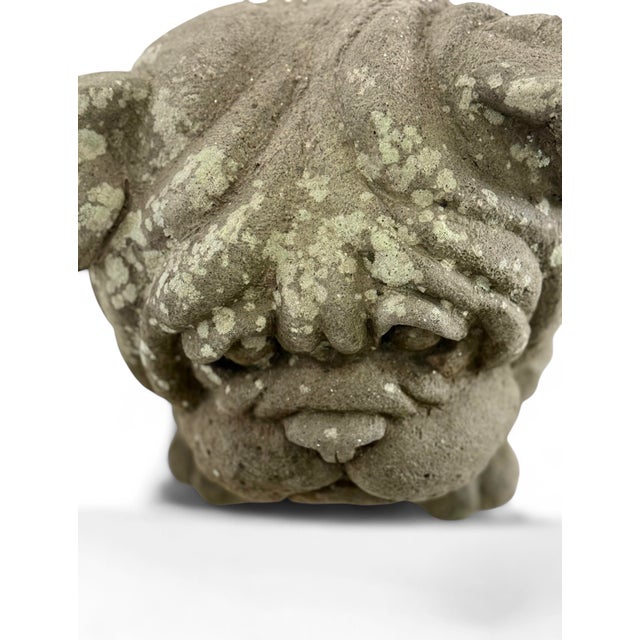 English Vintage English Bulldog Garden Ornament Dog Statue With Weathered Patina For Sale - Image 3 of 12