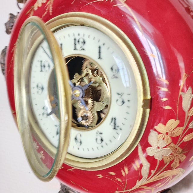 French 19th Century French Farcot Skeleton Clock Sang De Boeuf Ceramic Case For Sale - Image 3 of 13