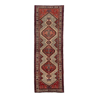 Vintage Hand-Knotted Turkish Anatolian Wool Runner Rug With Tribal Diamond Medallions For Sale