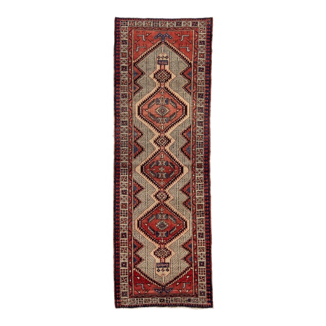 Vintage Hand-Knotted Turkish Anatolian Wool Runner Rug With Tribal Diamond Medallions For Sale