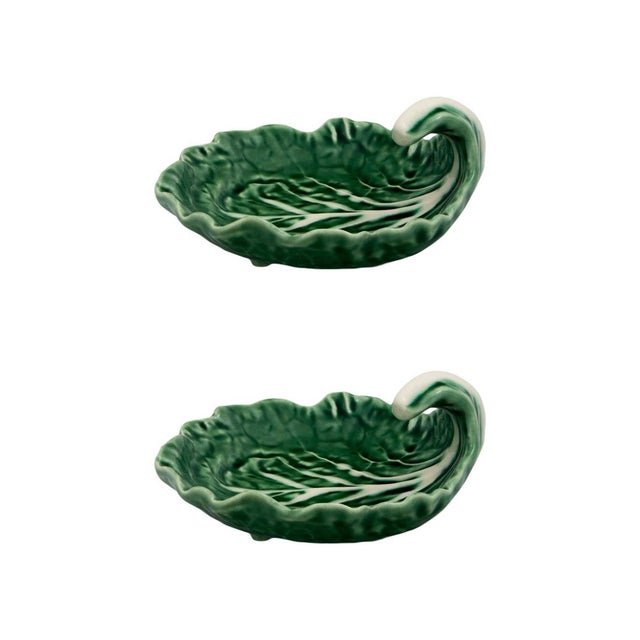Bordallo Pinheiro Bordallo Pinheiro Cabbage Leaf Dish With Curvature 4", Green, Set of 2 For Sale - Image 4 of 4