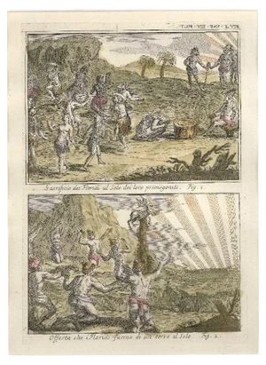Offers and Sacrifices to the Sun among the Floridians - by G. Pivati - 1746-1751 1746-1751