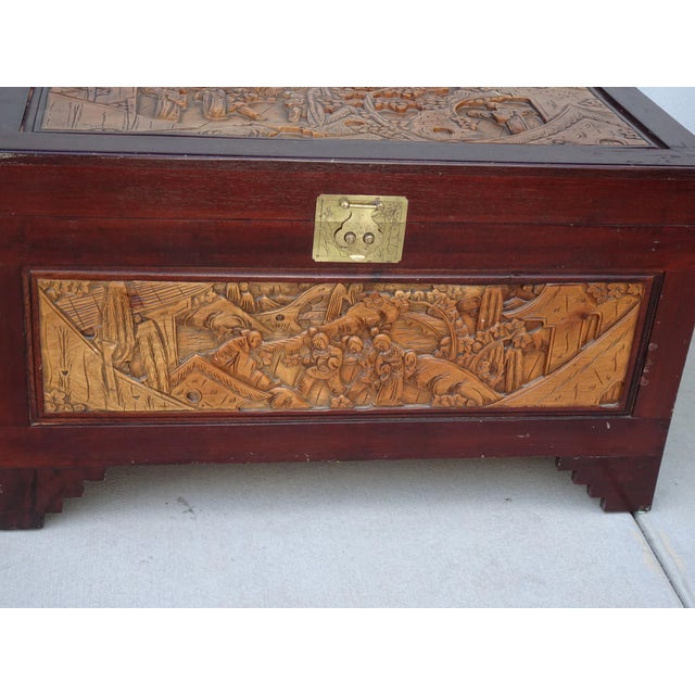 Vintage Chinese Asian Ornately Carved Wood Camphor Dorwy Hope Chest ~ Trunk For Sale - Image 9 of 13