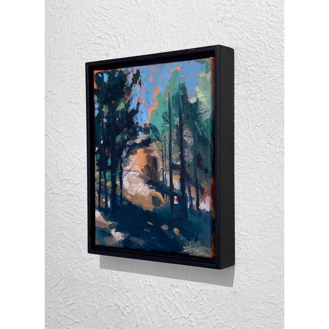 Contemporary White Ranch Sidebar by Tracy Wall | Oil on Canvas Landscape with trees and a rocky hillside For Sale - Image 3 of 3