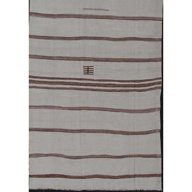 Ivory Vintage Gallery Turkish Kilim With Stripes in Ivory, Taupe and Brown 4'1" X12'7 For Sale - Image 8 of 11