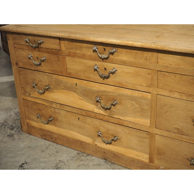 19th Century French Bleached Oak Mercerie Counter With Drawers For Sale - Image 14 of 18