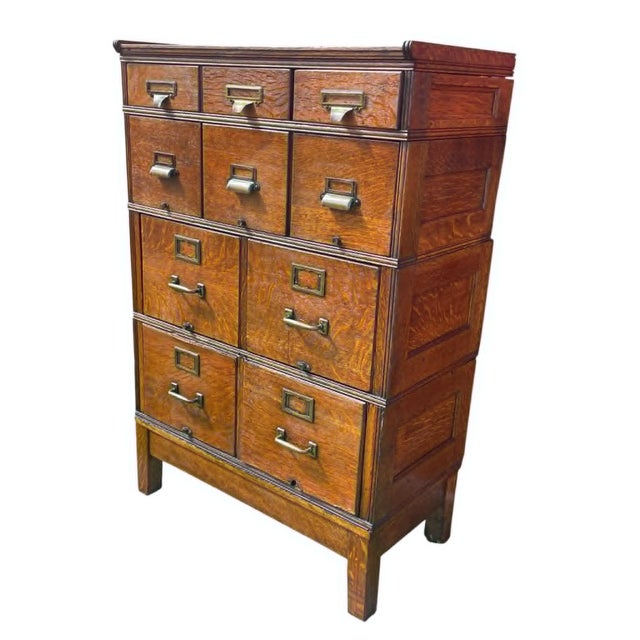 1900 - 1909 Rare 10 Drawer Antique Yawman and Erbe Mfg. Co. Oak Filing Cabinet With Brass Fittings C. 1900-1910 For Sale - Image 5 of 18