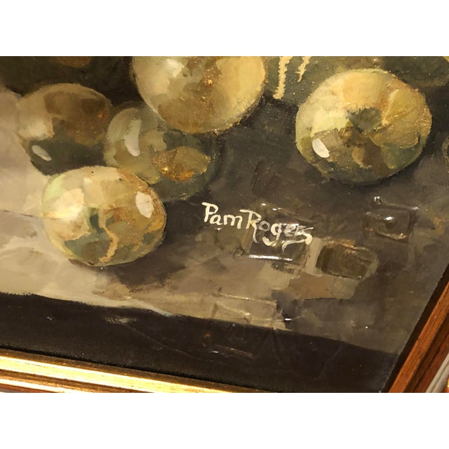 Vintage 1996 Pam Rogers Framed Oil Painting - Still Life With Pitcher and Fruit For Sale In New York - Image 6 of 12