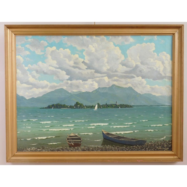 Original Signed Thomas Kurringer "Sailboats on a Lake" oil on canvas, signed Th. Kurringer lower right. Original signed...