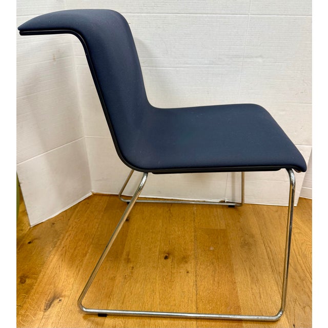 Set of 6 Alain Bereau Navy Chrome Sled Tab Stackable Chairs For Sale In New York - Image 6 of 6
