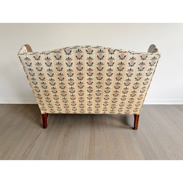 Stickley Brothers Signed Vintage Stickley "Connecticut Valley" Wingback Settee in Original Pineapple Fabric For Sale - Image 4 of 13