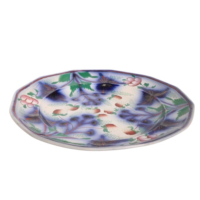 Antique Gaudy Welsh Blue Strawberry Ironstone Plate C. 1850's For Sale - Image 4 of 9