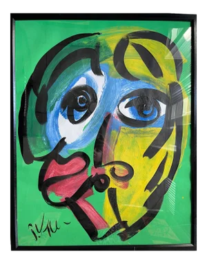 Contemporary Abstract Portrait Painting by Peter Keil, Framed