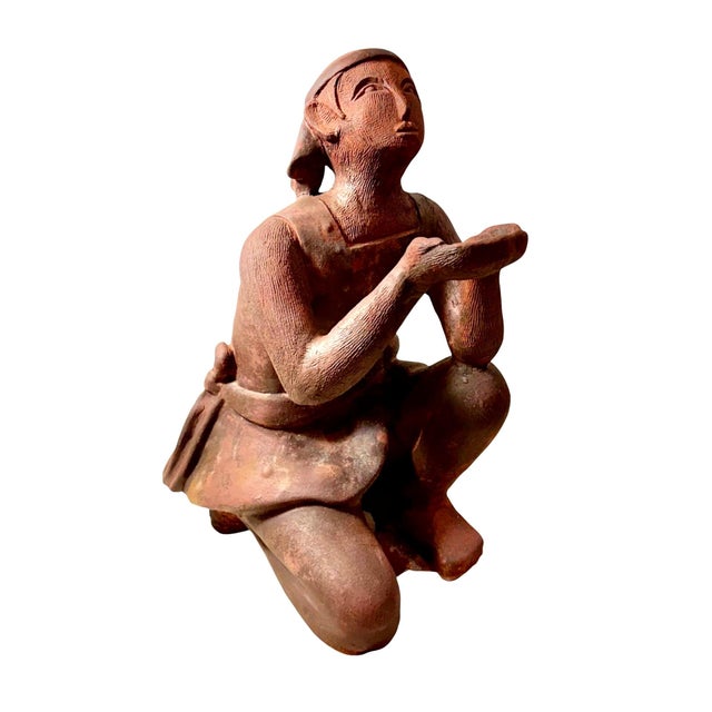 Terra Cotta Antique Terracotta Indian Couple Figures -Two Piece Set For Sale - Image 8 of 14