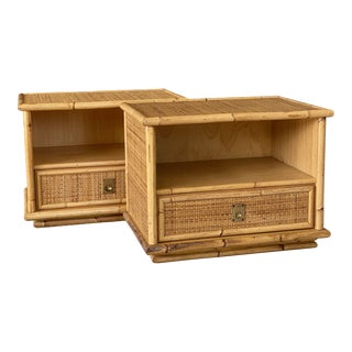 Vintage Dal Vera Bamboo Wicker Weave Nightstands-Pair For Sale