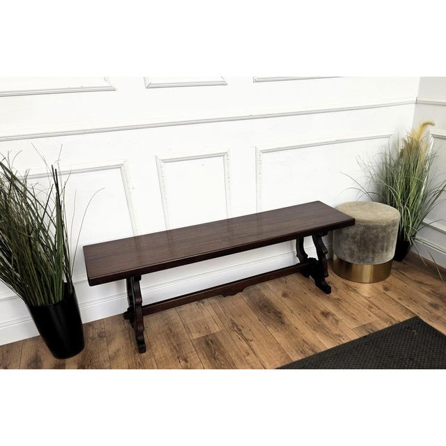 1950s 20th Century Italian Lyre Leg Trestle Wooden Bench, 1950s For Sale - Image 5 of 8