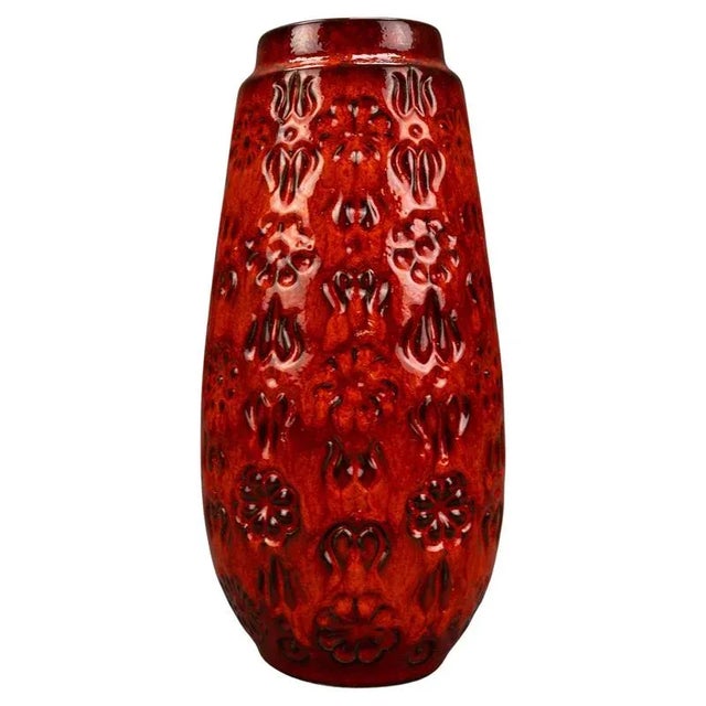 Mid-Century Fat Lava Red Glazed Ceramic Vase from Bay Keramik, W. Germany, 1970s For Sale - Image 15 of 15