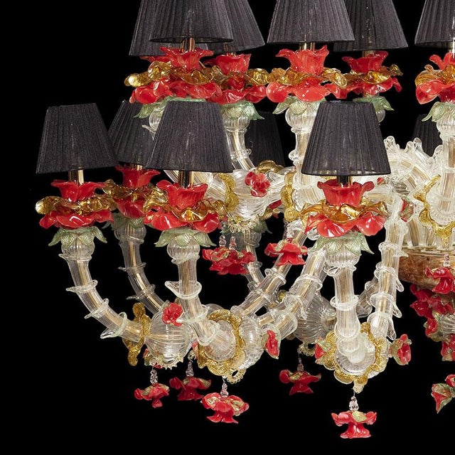 Rezzonico Chandelier in White-Gold-Red Murano Glass, 1950s For Sale - Image 3 of 9