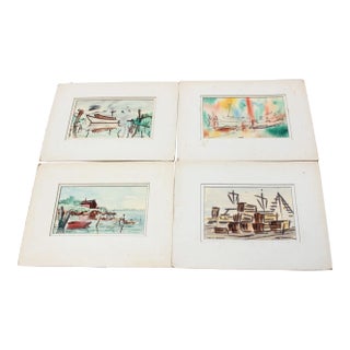 Collection of Boat Watercolors by Stanley C. Brodey For Sale