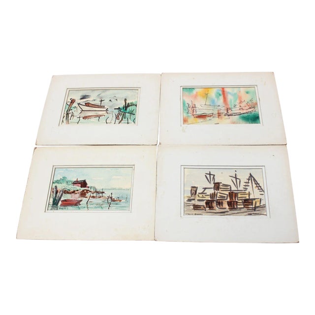 Collection of Boat Watercolors by Stanley C. Brodey For Sale