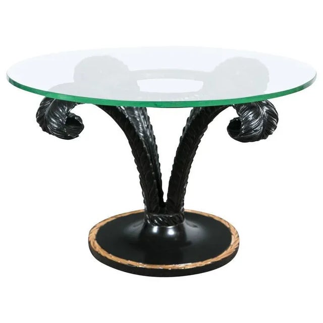 Glass Hollywood Regency Style Ebonized Glass Top Palm Leaf Coffee Table Gilt Border For Sale - Image 7 of 7
