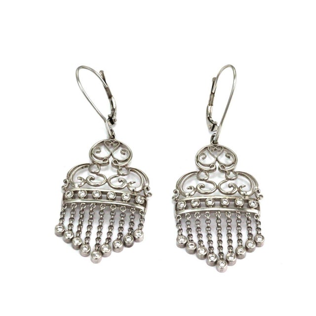 Contemporary Estate Diamond 14k White Gold Fancy Chandelier Earrings, 2 pieces For Sale - Image 3 of 6