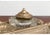 A vintage ornate Rococò style brass double inkwells with two crystal inkwells with decorative lidded tops, a small shell-...
