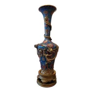Antique Chinese Imperial Cloisonne Five Claw Palace Vase
