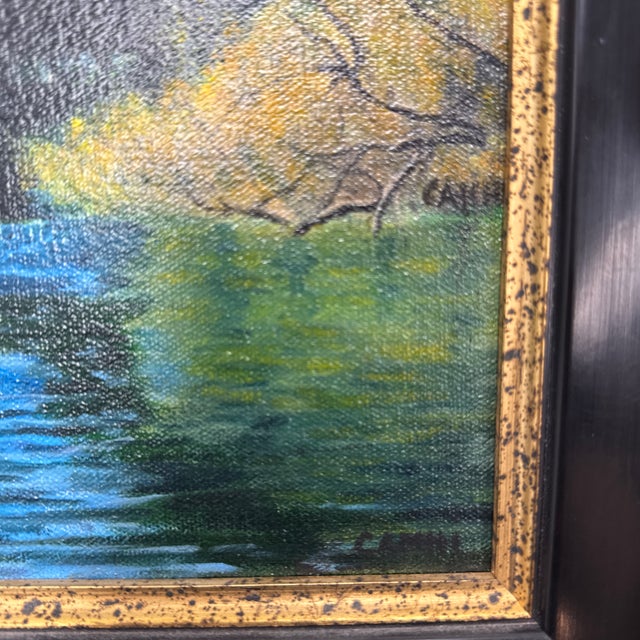 Signed Camhi Lakeside Landscape Original Oil Painting For Sale - Image 11 of 12