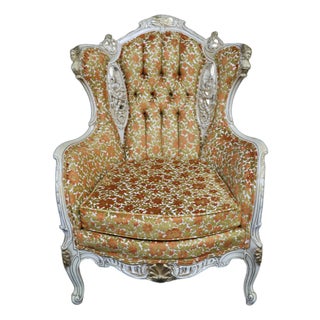Louis XV Style Painted Bergère Chair With Floral Upholstery For Sale
