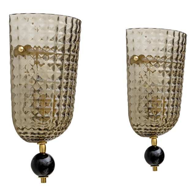 Modern Twisted Smoked Murano Glass Sconces in the style of Barovier & Toso, 2000, Set of 2 For Sale