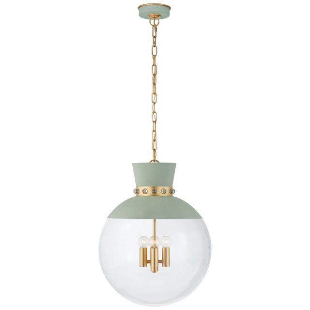 Lucia Large Pendant in Celadon and Gild with Clear Glass Designer: Julie Neill Canopy: 5" Round Mounting: Chain Shade...
