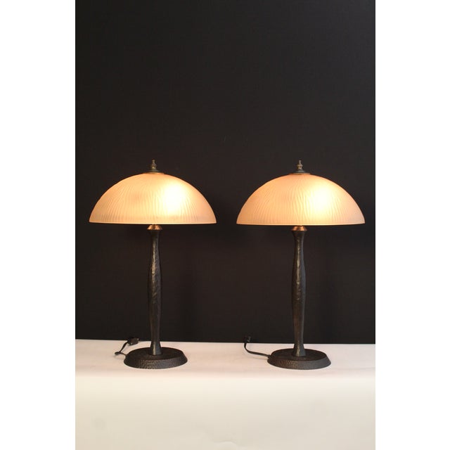 Early 20th Century Oscar Bruno Bach Influence Arts & Craft Lamps - a Pair For Sale - Image 11 of 14