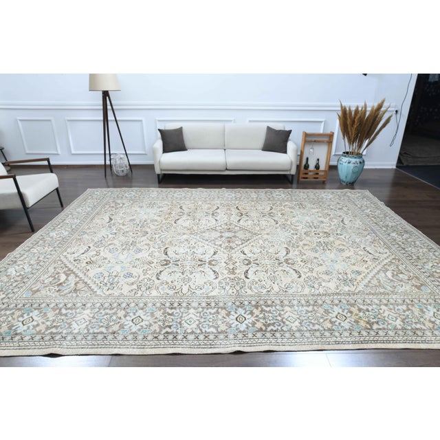 1970s Vintage Persian Handmade Wool Cotton Beige Area Rug For Sale - Image 4 of 11