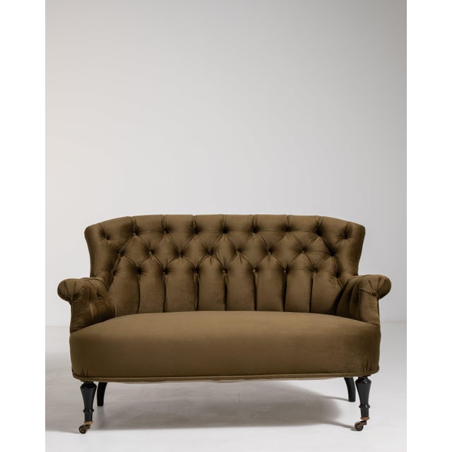 Late 19th Century Napoleon III Velvet Upholstered Sofa, Second Empire Style, France, Circa 1880 For Sale - Image 5 of 14