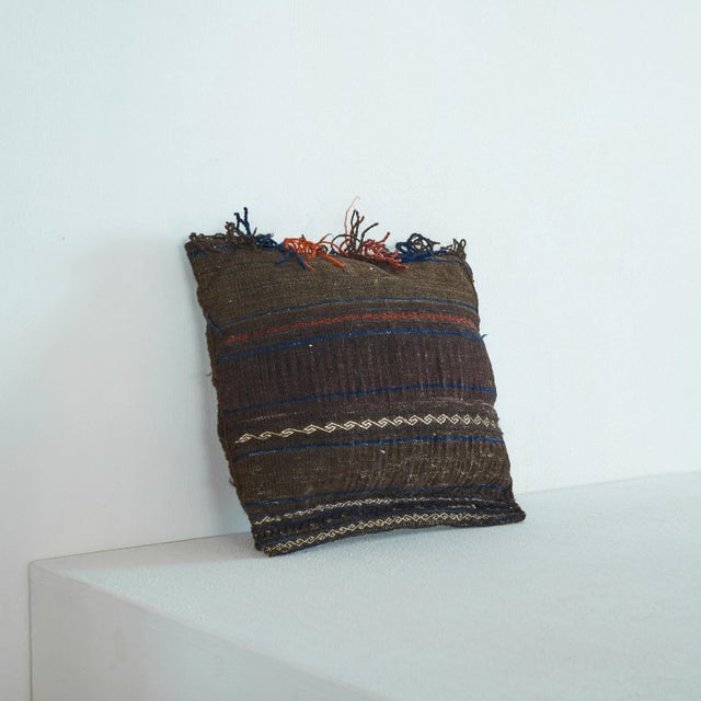 1930s Hand Woven Middle Eastern Cushion with Symmetrical Decor, 1930s For Sale - Image 5 of 7