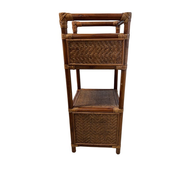 Wood Vintage Rattan and Bamboo Two Tier, One Drawer, One Door Nightstand, Side / Drink Table Storage Cabinet For Sale - Image 7 of 7