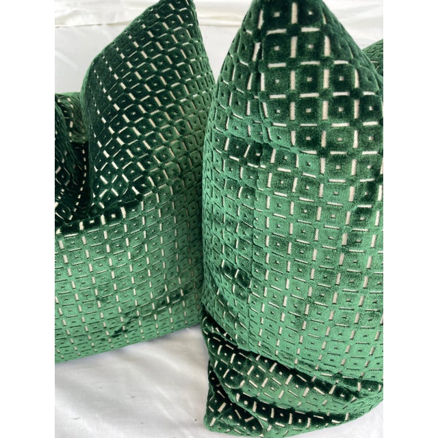 Brunschwig & Fils Brunschwig & Fils "Savanne Velvet" in Palm 22" Pillows-A Pair For Sale - Image 4 of 5