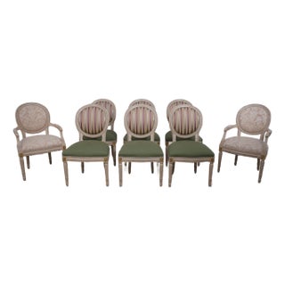 Set of 8 Louis XVI Painted Medallion Back Dining Chairs For Sale